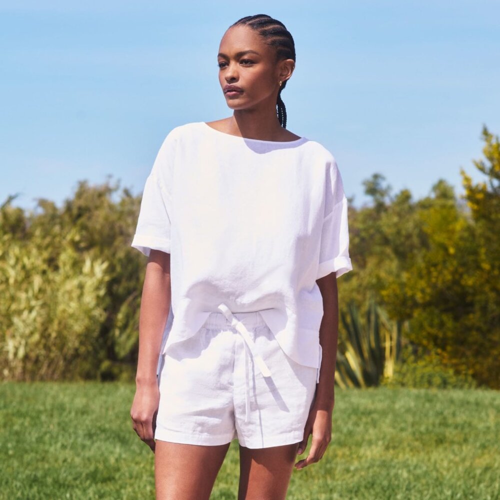 Everlane Women's Boatneck Top in Linen Sweater in White, Size Extra Large